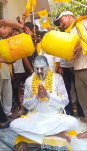 In Harnaut, the candidate was bathed in milk and then weighed with laddus. NewG India